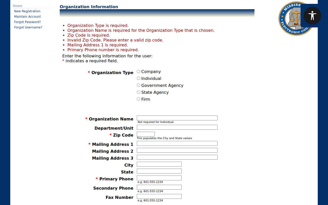 Webster County case lookup PAMEC organization information fields