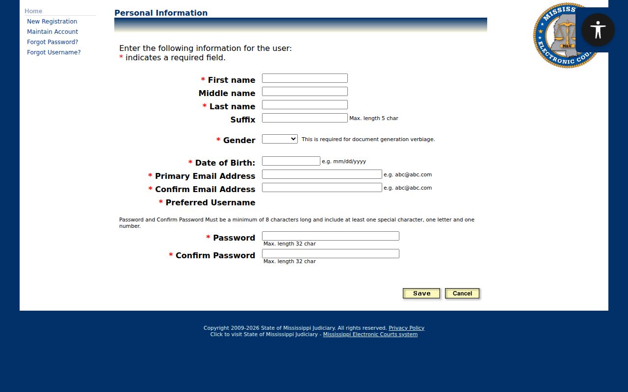 Webster County case lookup PAMEC personal information fields