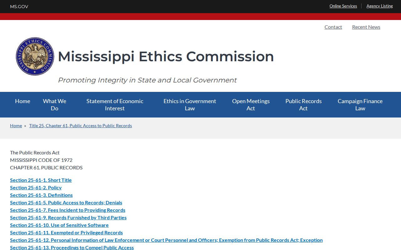 Webster County court records Mississippi public-record law source