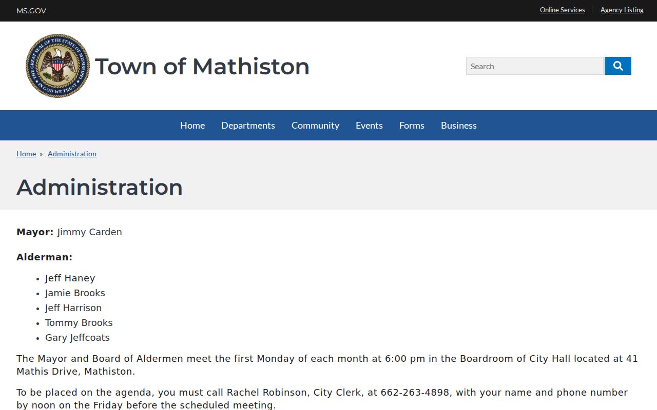 Webster County court docket source for Mathiston administration routing