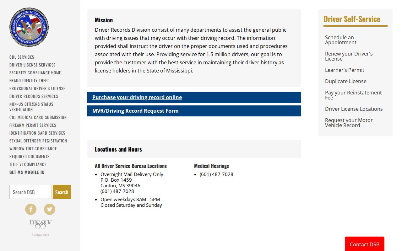 Webster County traffic ticket Mississippi DPS driver-record source