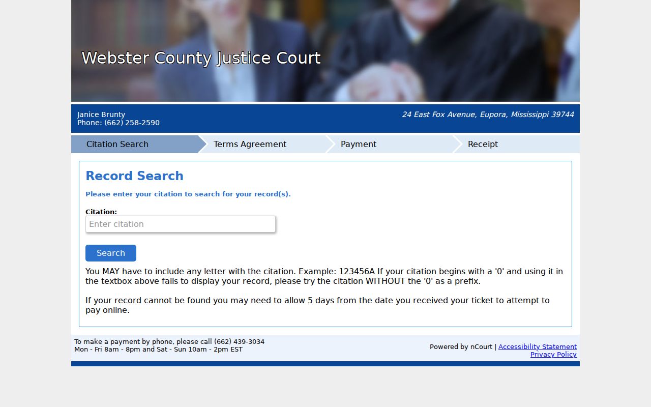 Webster County traffic ticket nCourt citation search screen